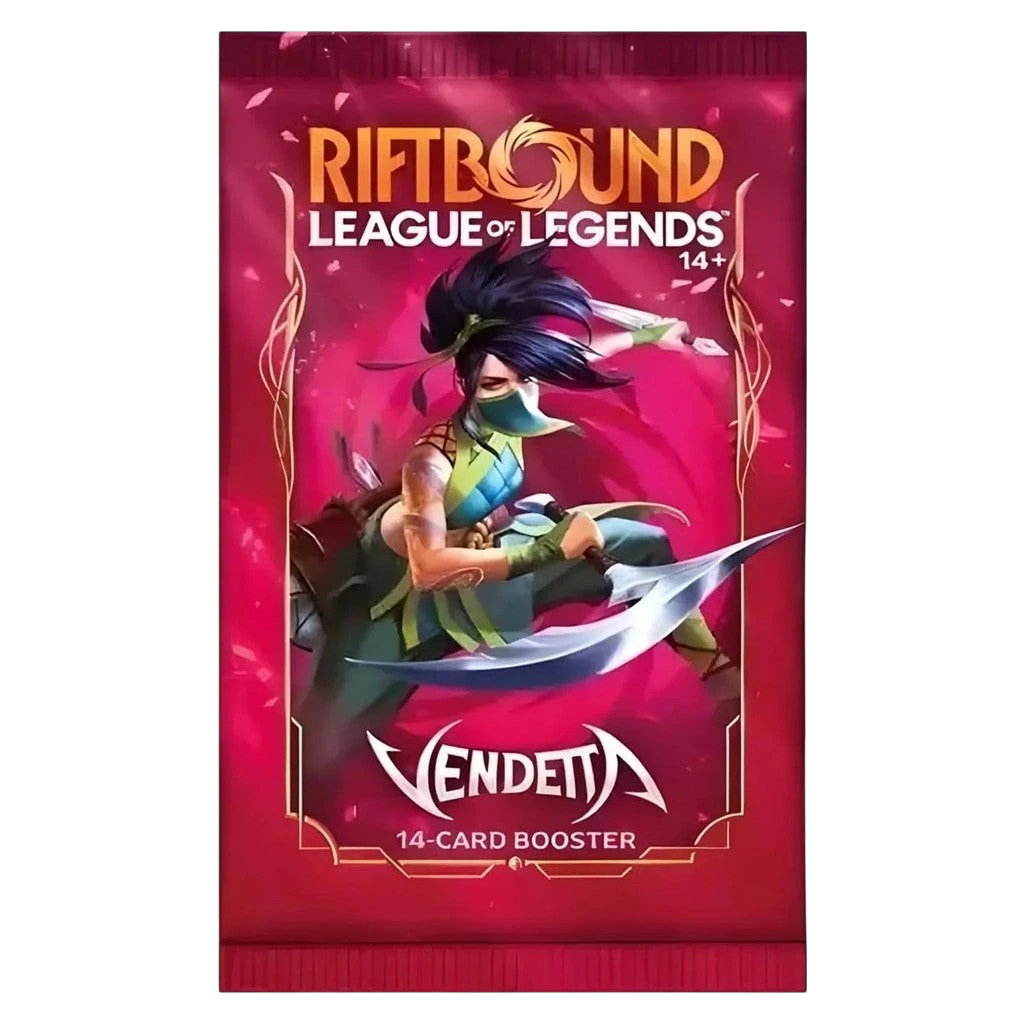 Booster Rift&Loot de 14 cartes Riftbound League of Legends édition Vendetta avec illustration d'Akali