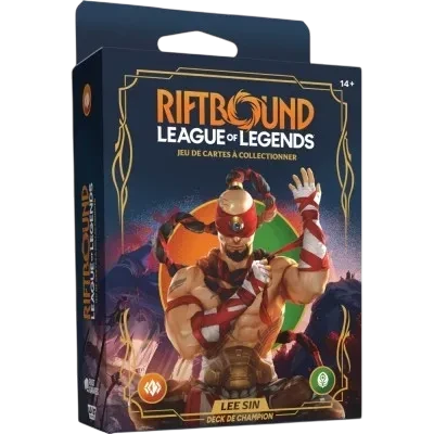 Boîte de deck de champion Rift&Loot Lee Sin pour le jeu de cartes Riftbound avec illustration du personnage